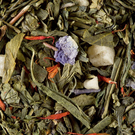 Thé vert macaron cassis violette