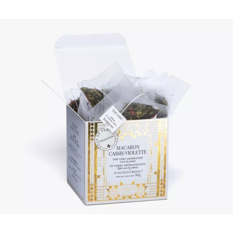 Thé Vert Parfumé Macaron Cassis Violette - 25 Sachets Cristal