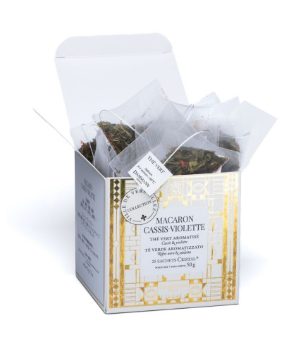 Thé Vert Macaron Cassis Violette - 25 Sachets Cristal